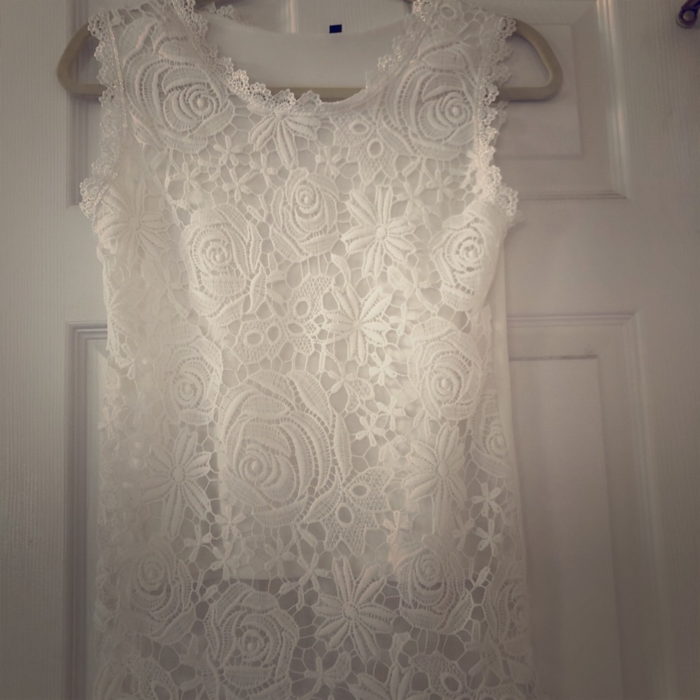 White Floral Lace Dress Top